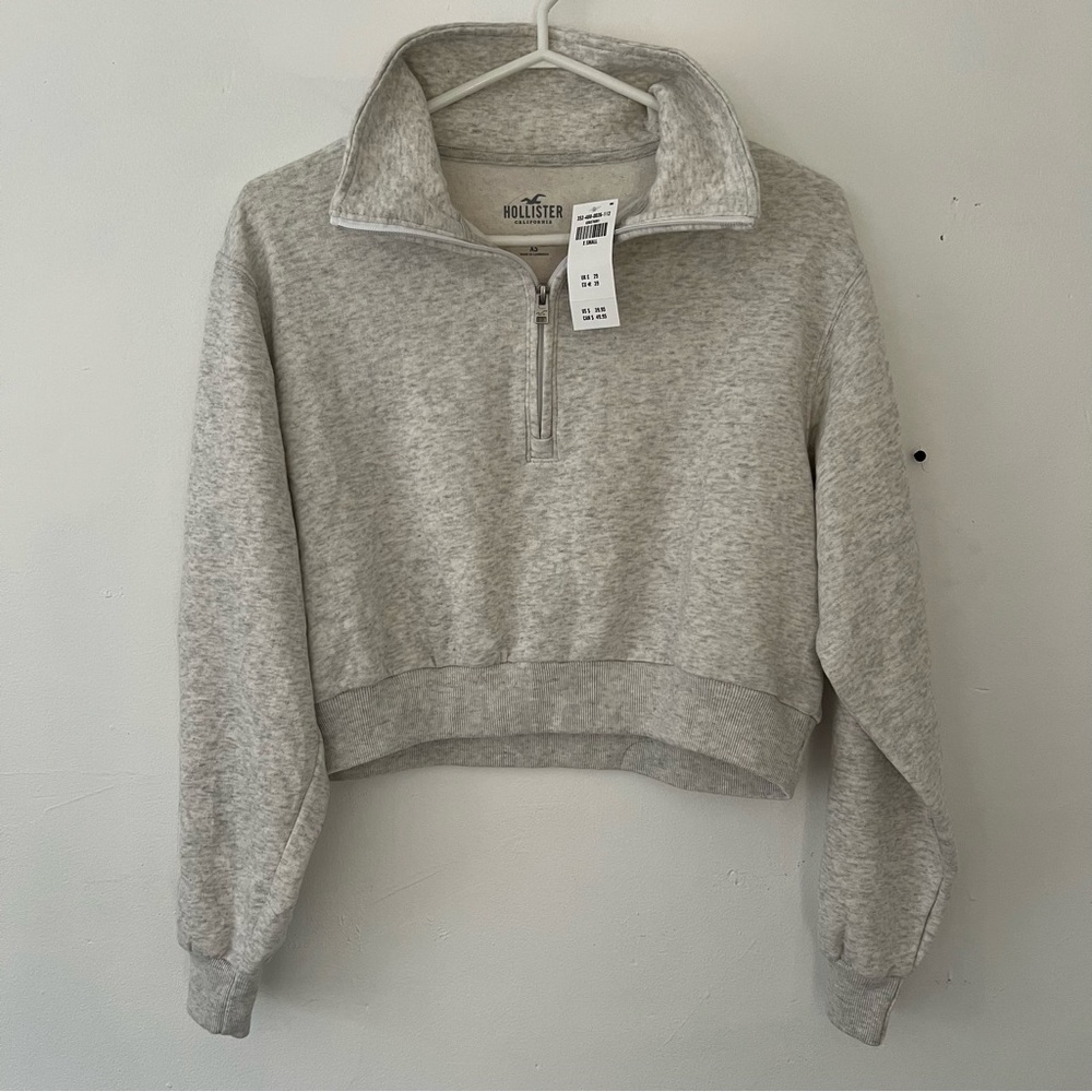 Hollister Light Gray Pullover with Quarter-Zip